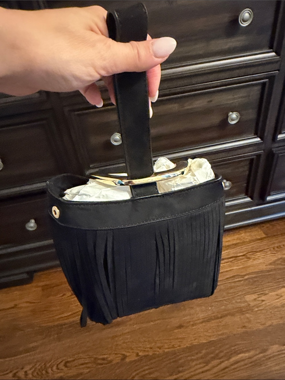 Dolce Vita Black Fringe Wristlet with Gold Handle Accent